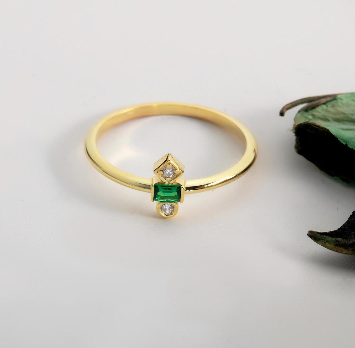Geometric Baguette Gold Birthstone Ring