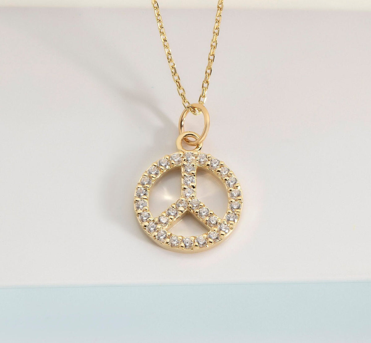 Gold CZ Peace Sign Pendant