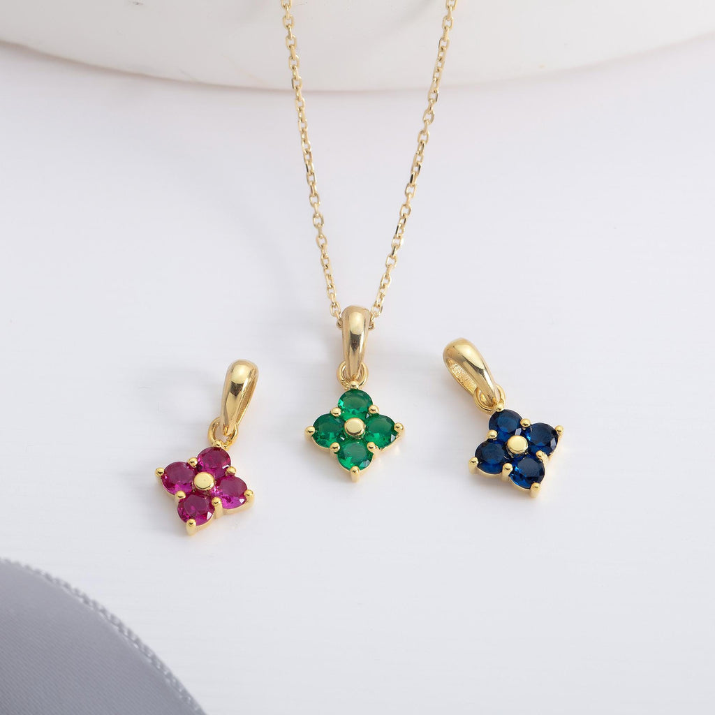Gold Clover Birthstone Pendant