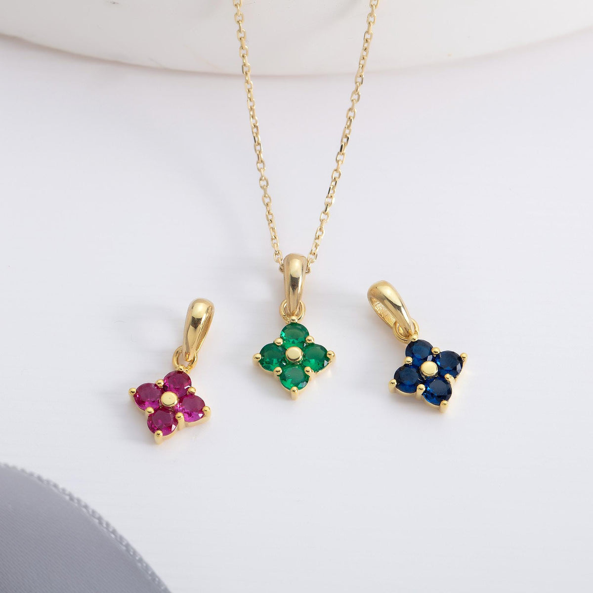 Gold Clover Birthstone Pendant