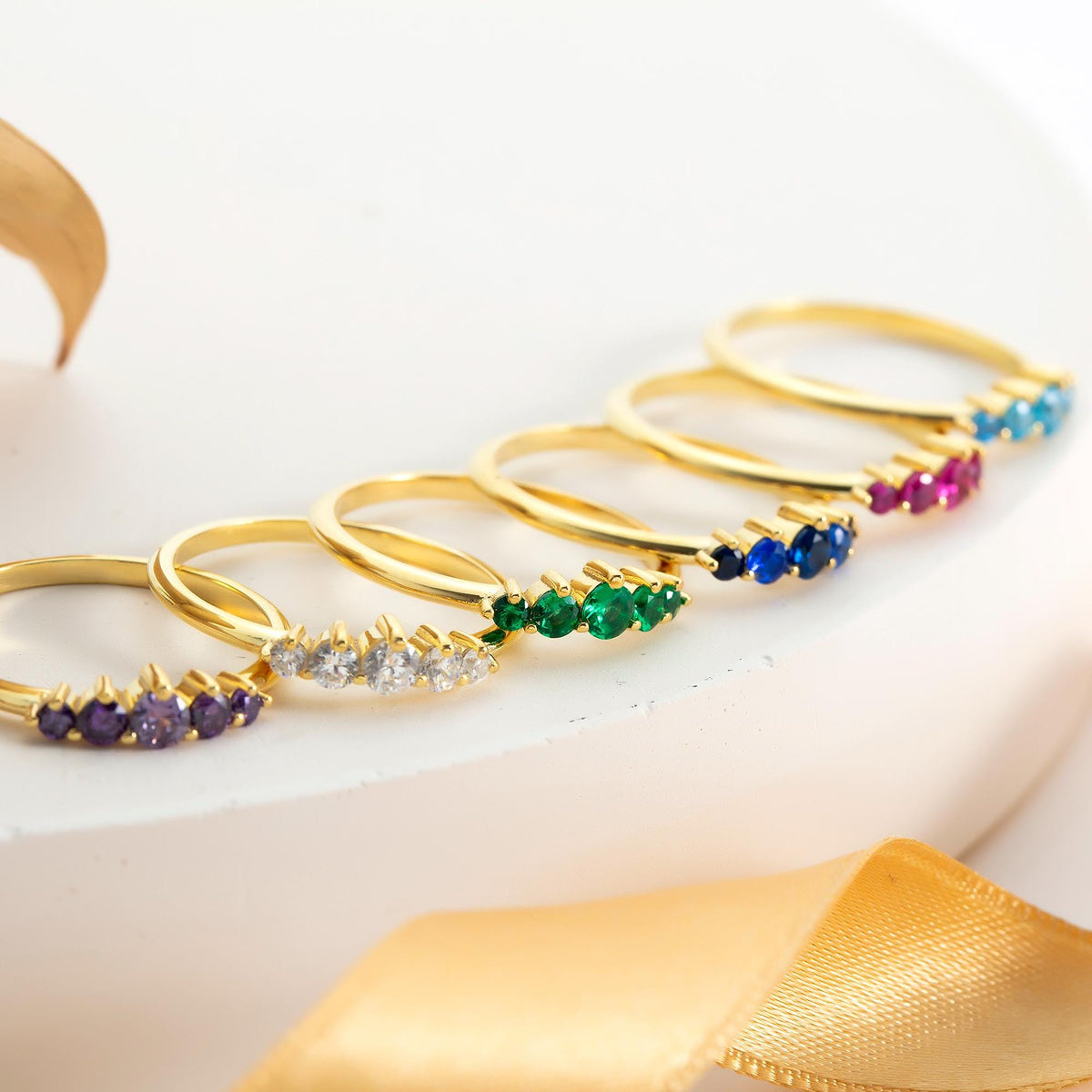 5 Stone Gold Birthstone Ring