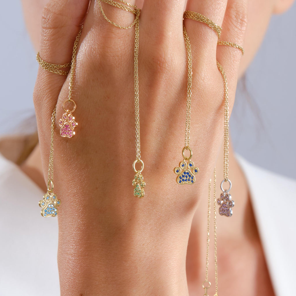 Gold Paw Birthstone Pendant