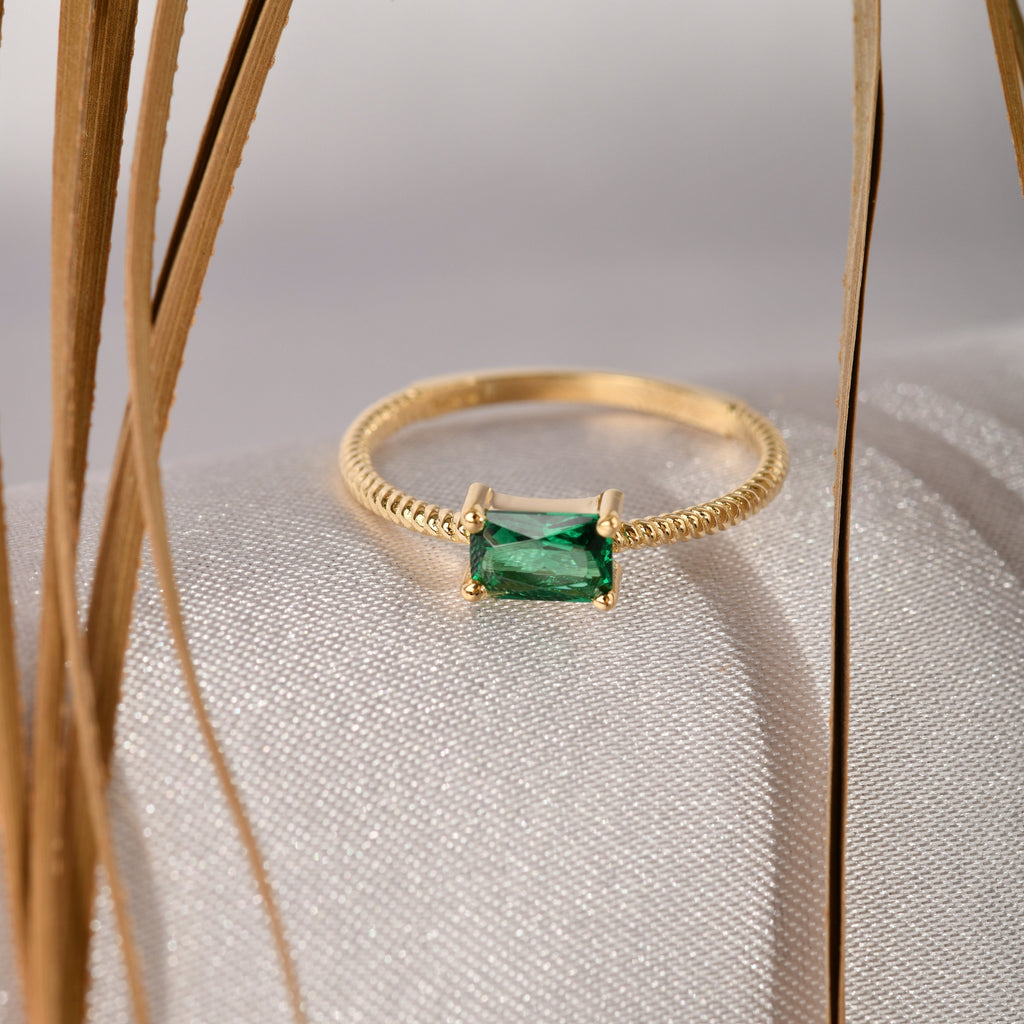 Textured Baguette Gold Birthstone Ring