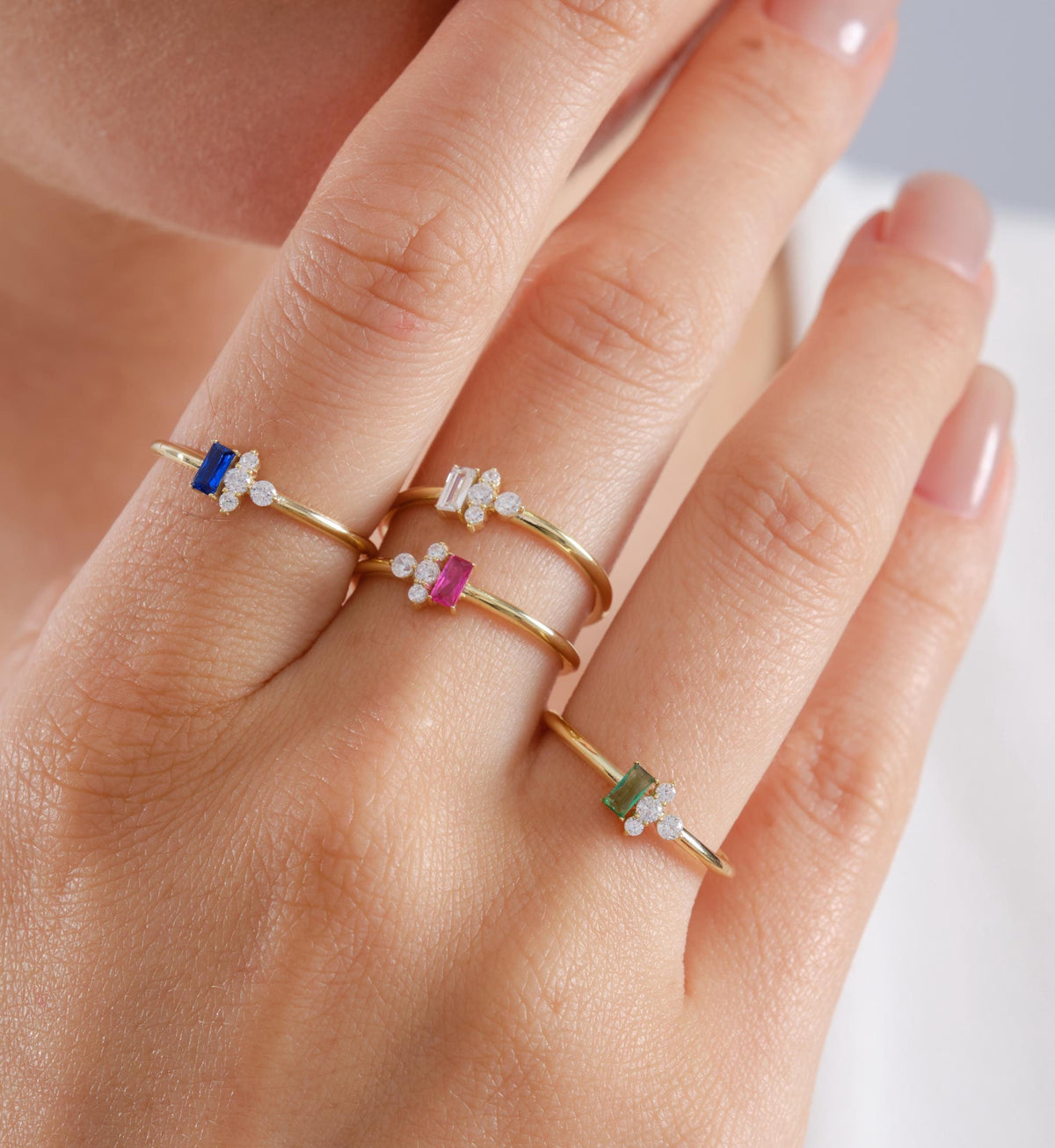 Baguette Accent Gold Birthstone Ring