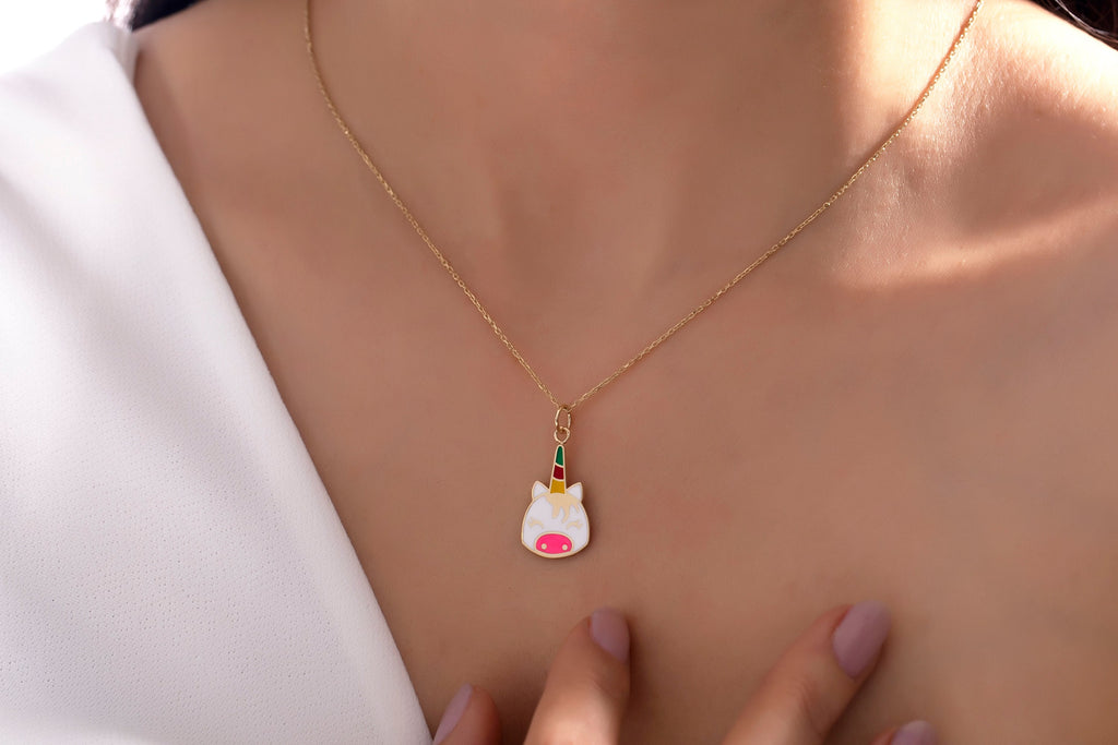 Gold Enamel Unicorn Face Pendant
