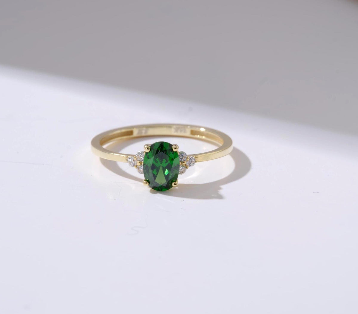 Center Stone Oval Cut Gold Birthstone Ring