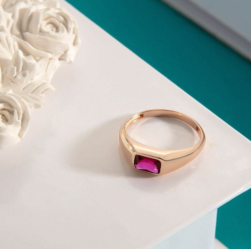 Emerald Cut Gold Birthstone Ring