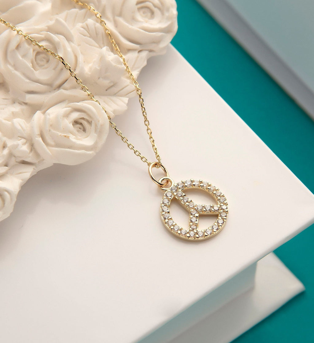 Gold CZ Peace Sign Pendant