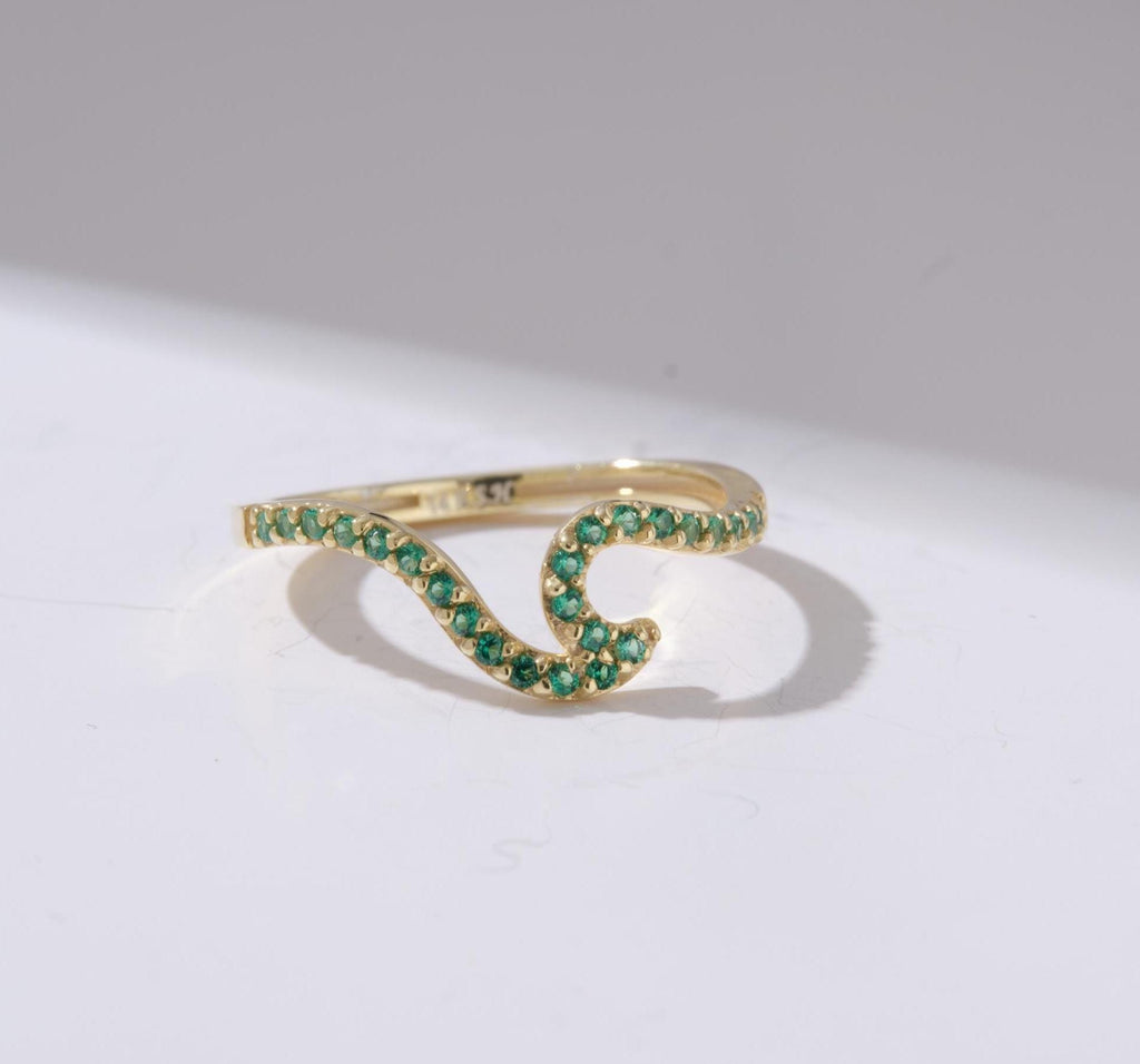 Wave Gold Birthstone Ring