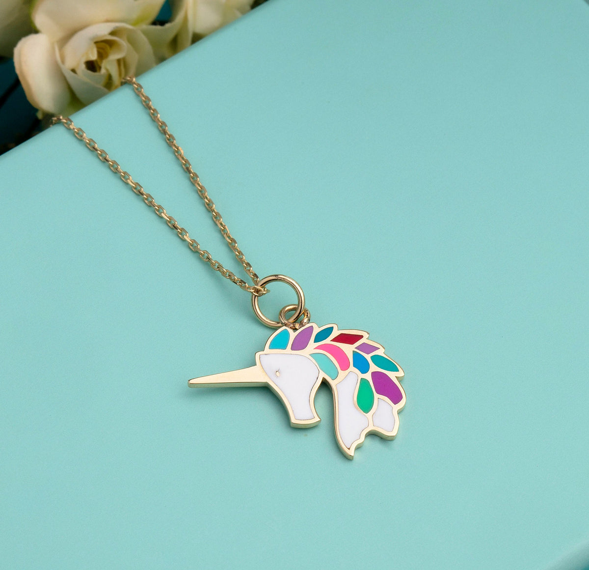 Gold Enamel Unicorn Pendant