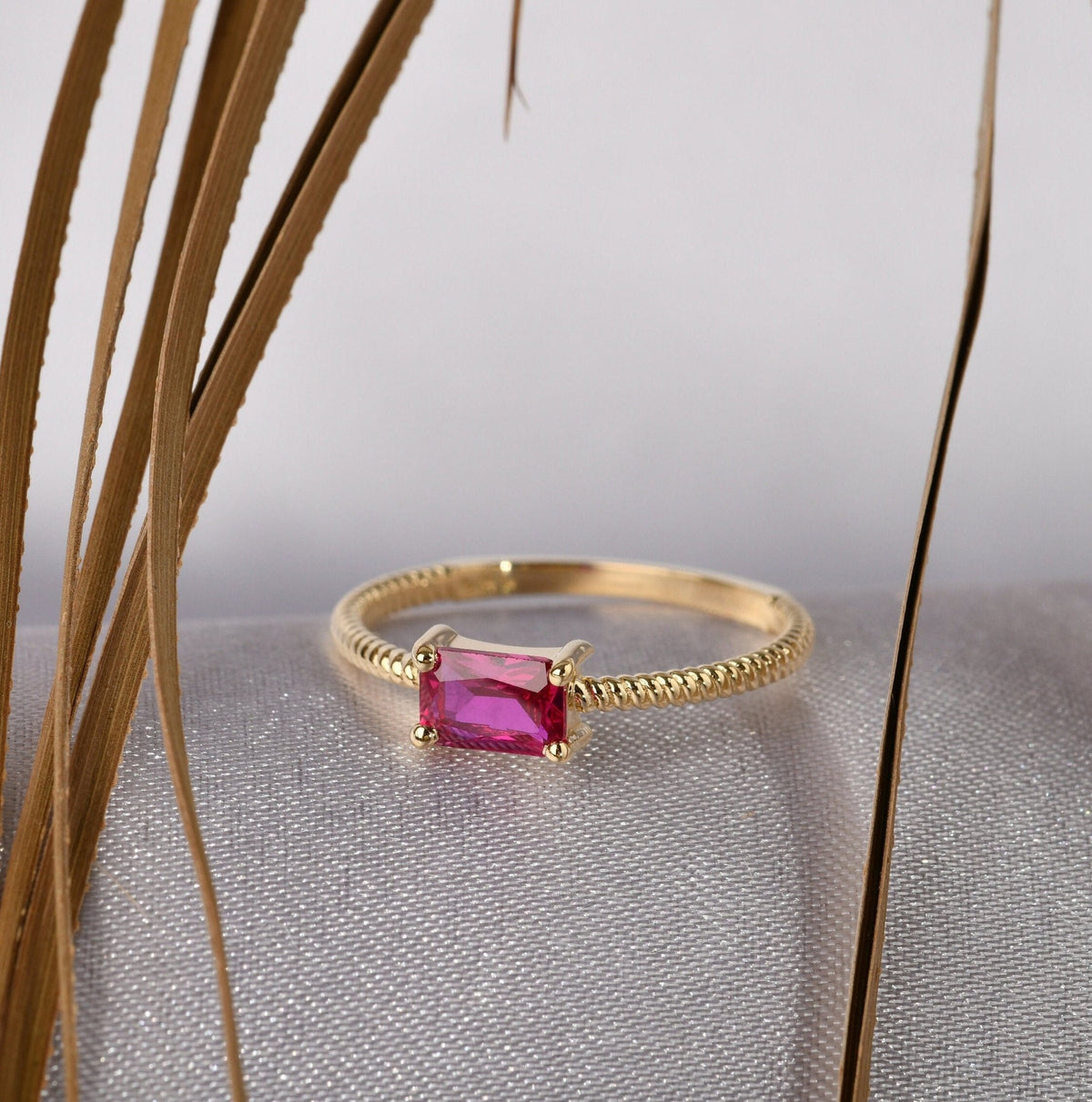 Textured Baguette Gold Birthstone Ring