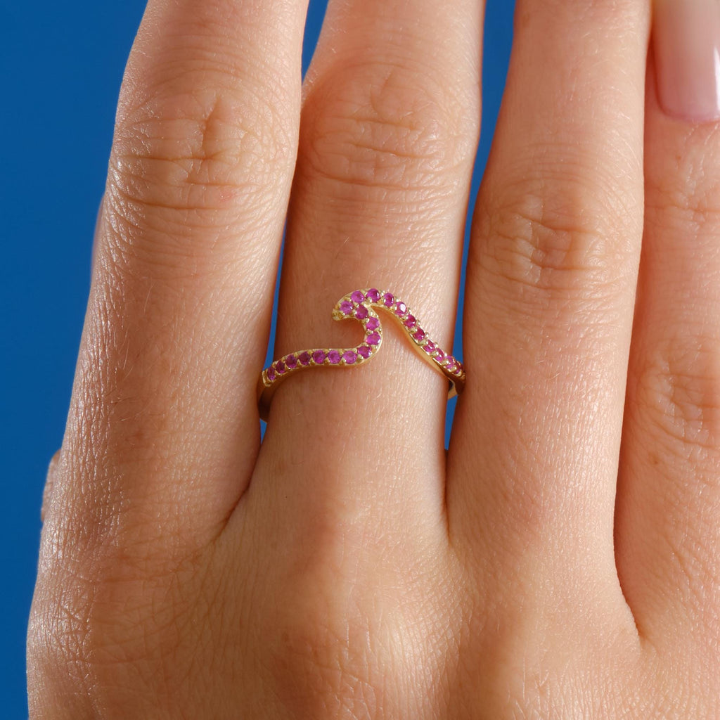 Wave Gold Birthstone Ring