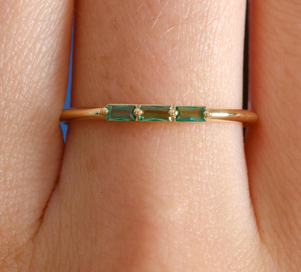 Dainty Baguette Band Gold Birthstone Ring