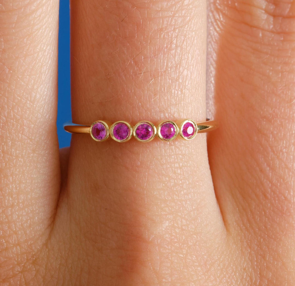 Dainty Round Cut Gold Birthstone Ring
