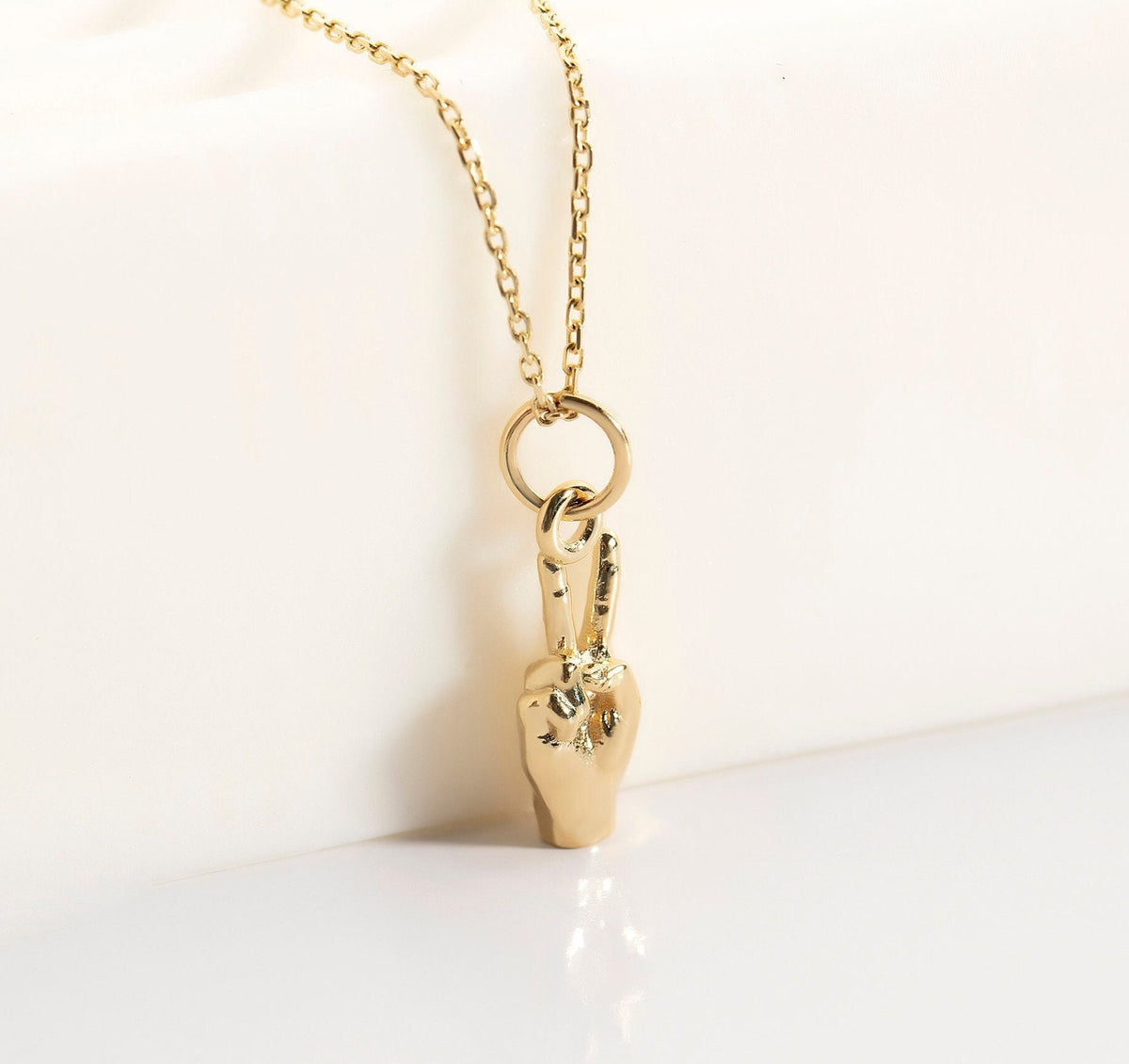 Gold Peace Sign Hand Pendant