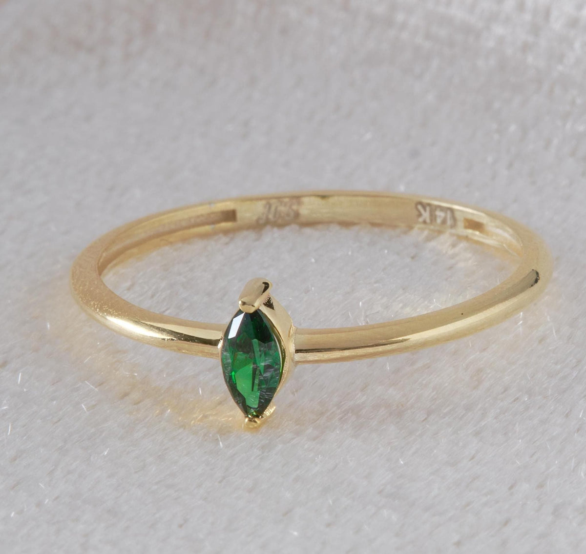 One Stone Marquise Cut Gold Birthstone Ring