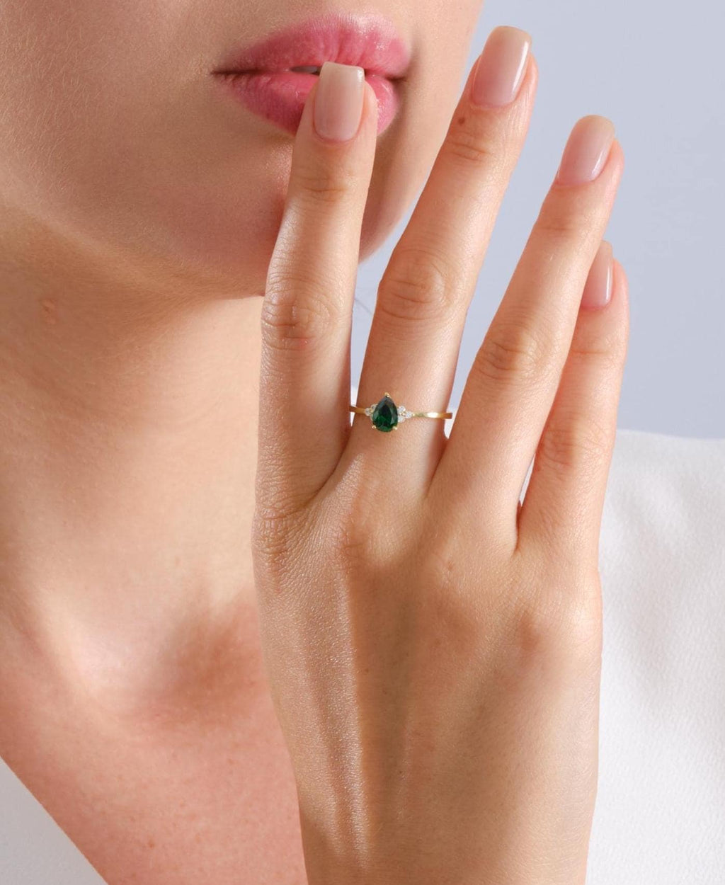 Pear Cut Side Stone Gold Birthstone Ring