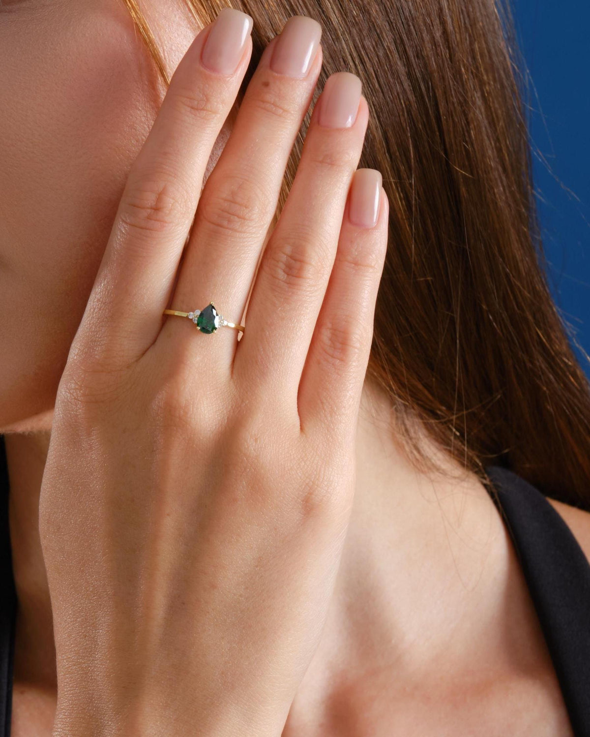 Pear Cut Side Stone Gold Birthstone Ring