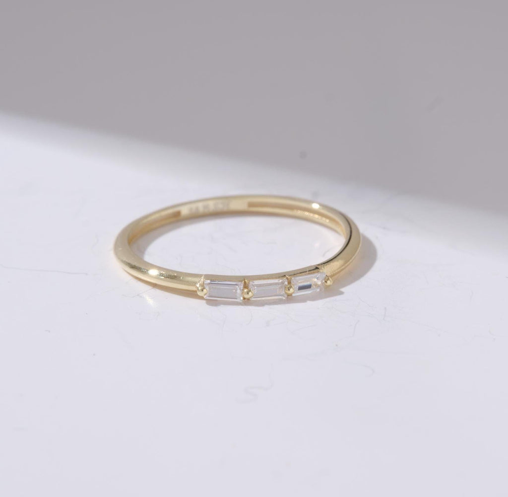 Dainty Baguette Band Gold Birthstone Ring