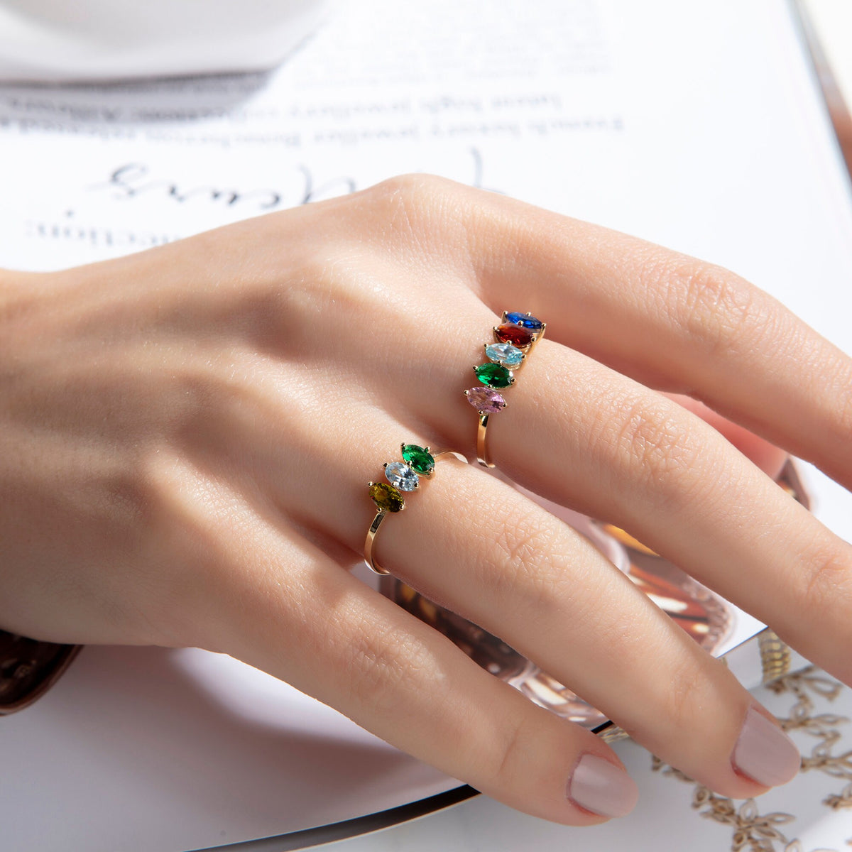 Marquise Cut Gold Birthstone Ring