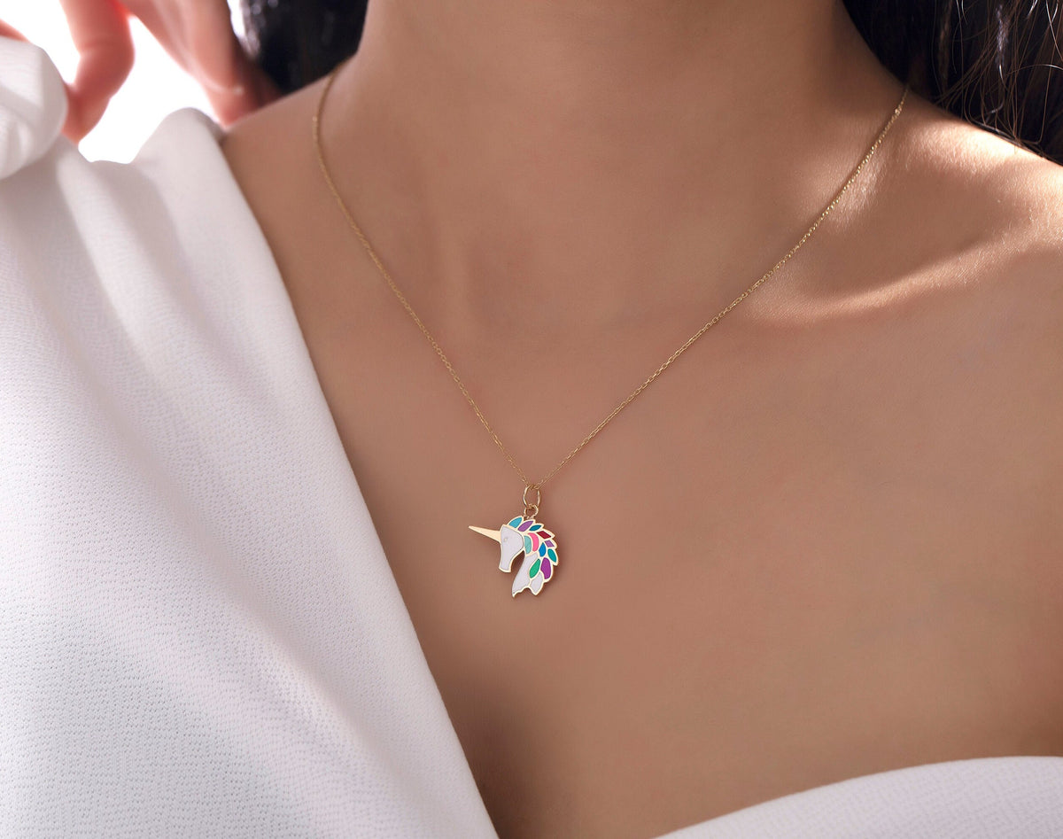 Gold Enamel Unicorn Pendant