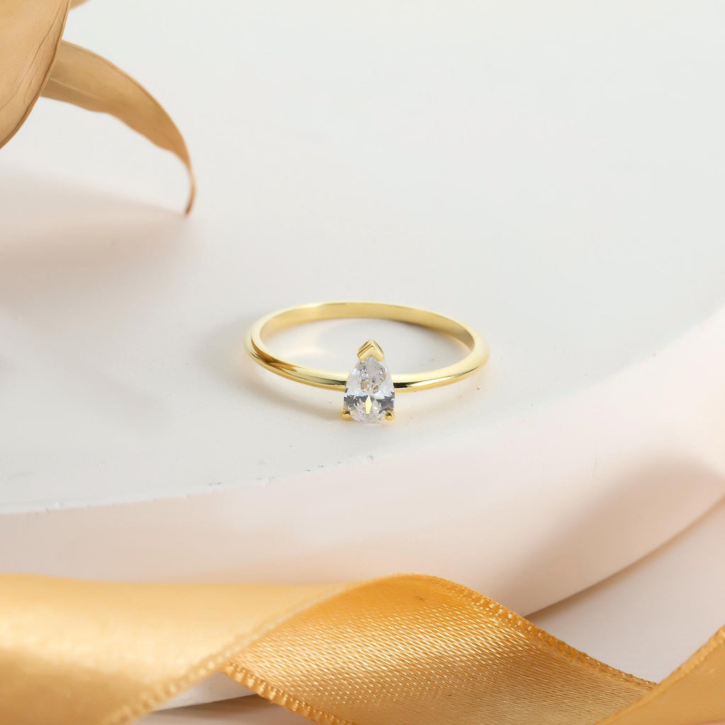 Gold Dainty Pear Cut Birthstone Ring