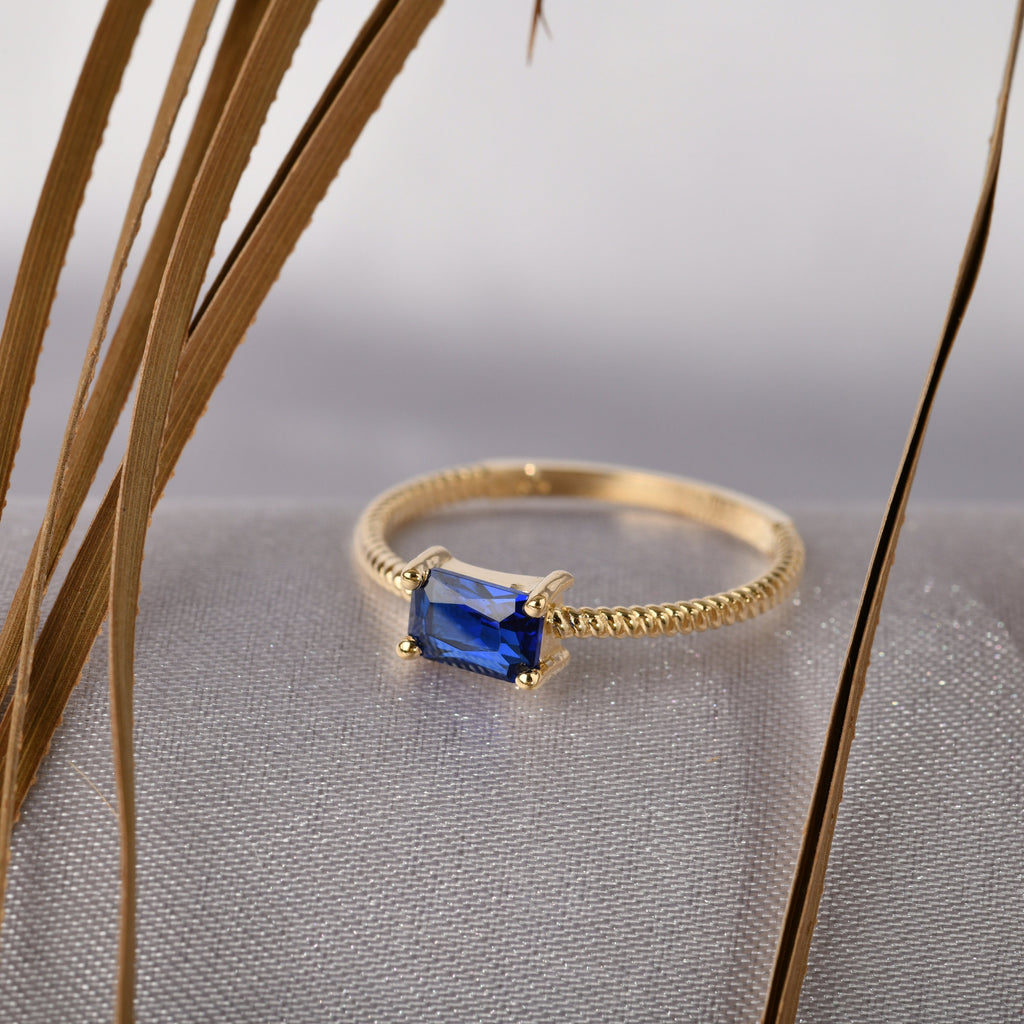 Textured Baguette Gold Birthstone Ring