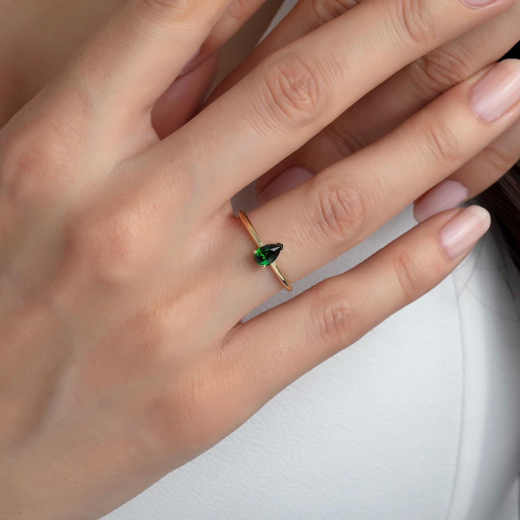Gold Dainty Pear Cut Birthstone Ring