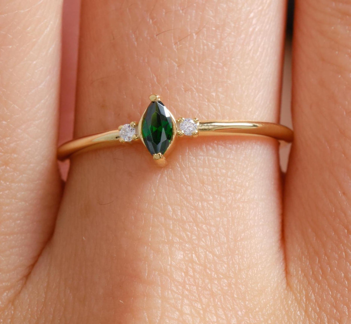 Marquise Cut Side Stone Gold Birthstone Ring