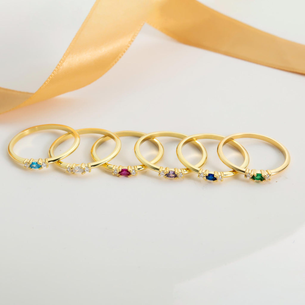 Dainty Center Stone Gold Birthstone Ring