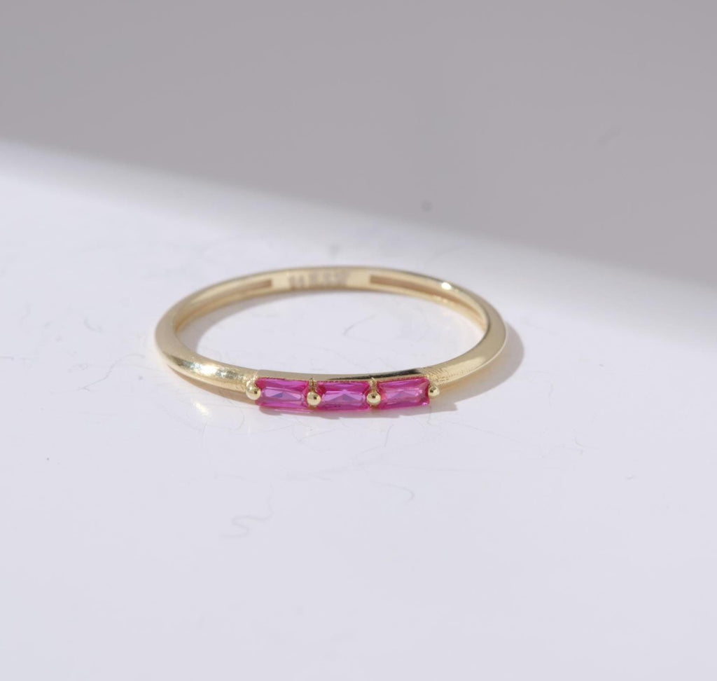 Dainty Baguette Band Gold Birthstone Ring