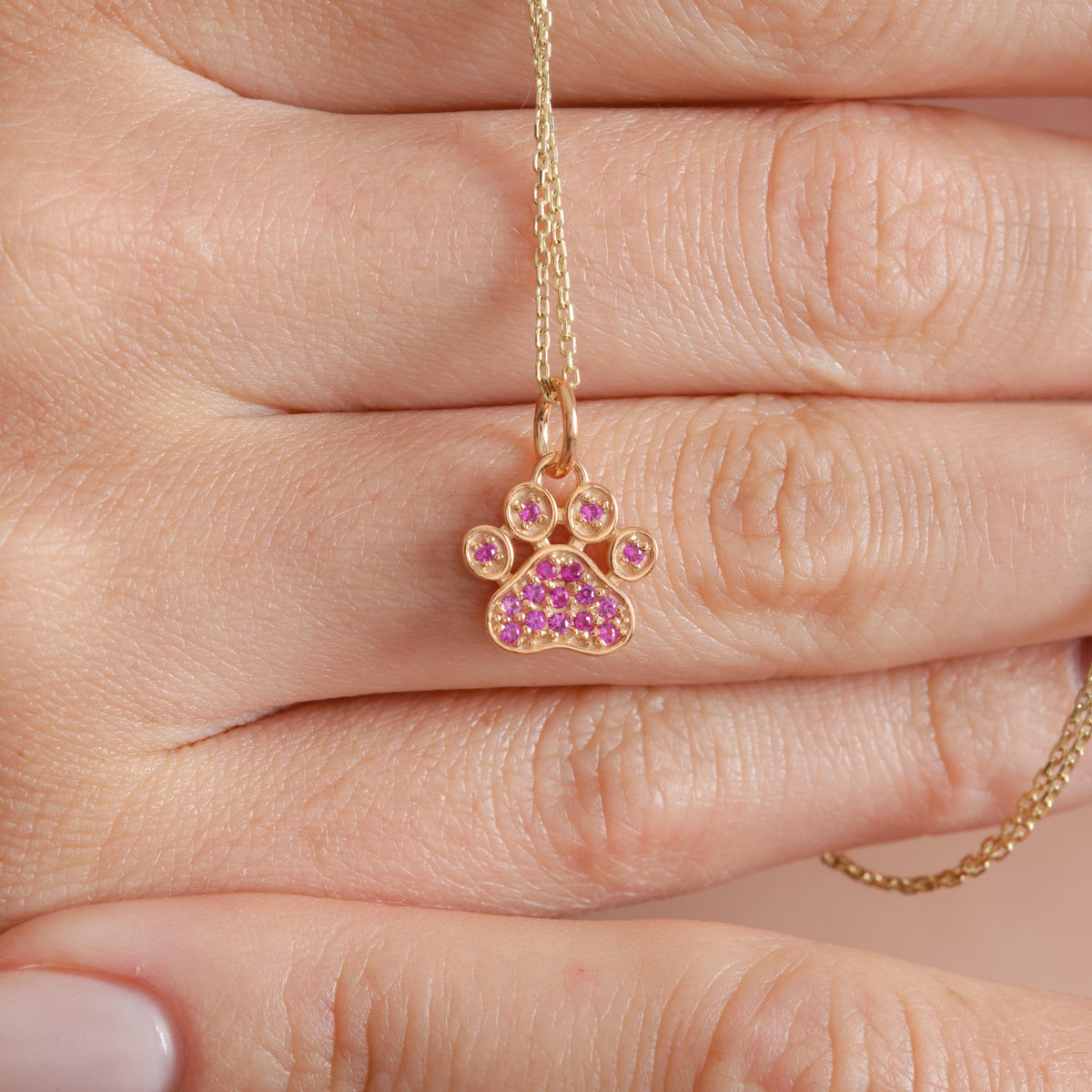 Gold Paw Birthstone Pendant