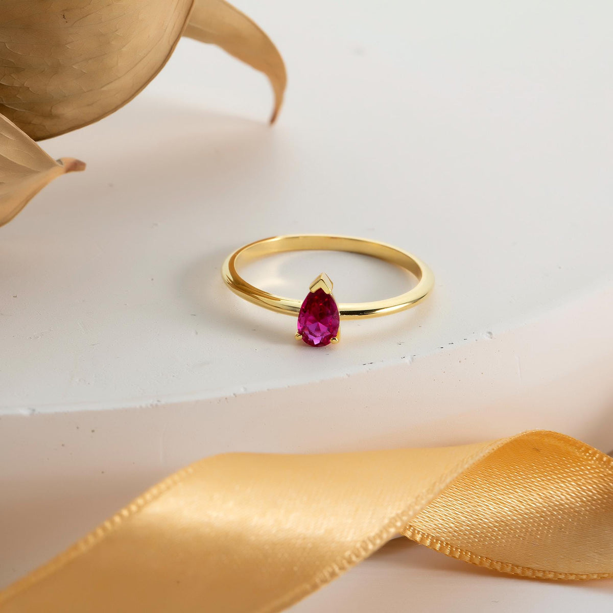 Gold Dainty Pear Cut Birthstone Ring