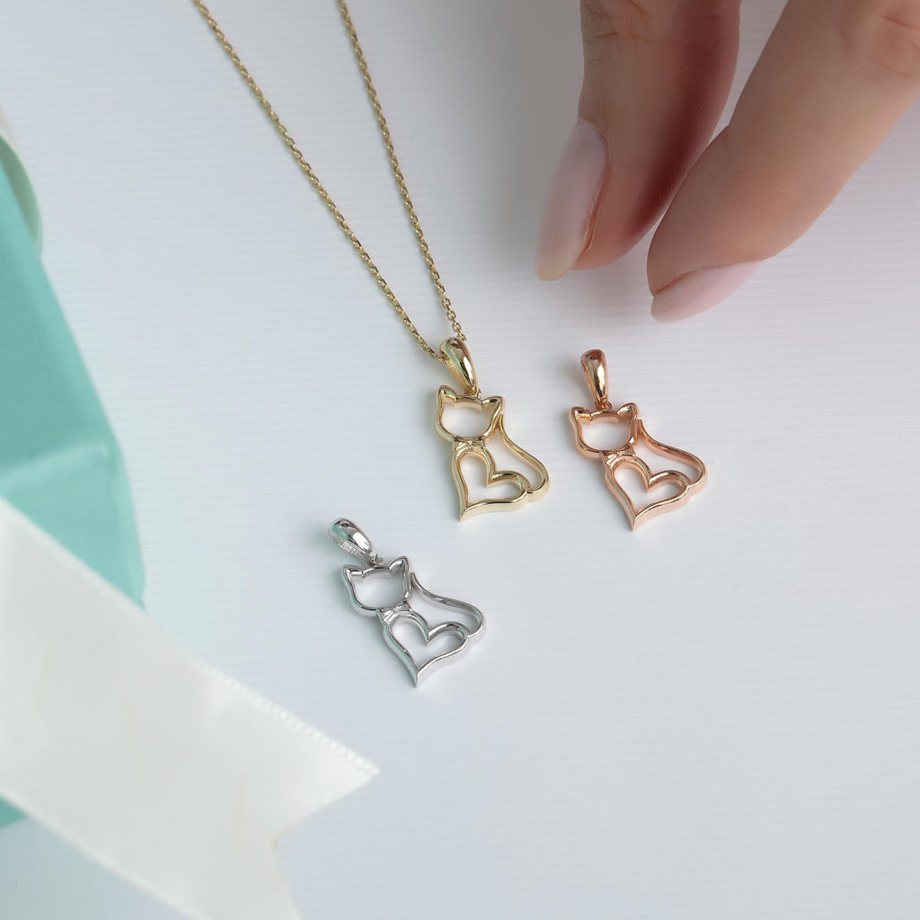 Gold Heart Body Cat Pendant