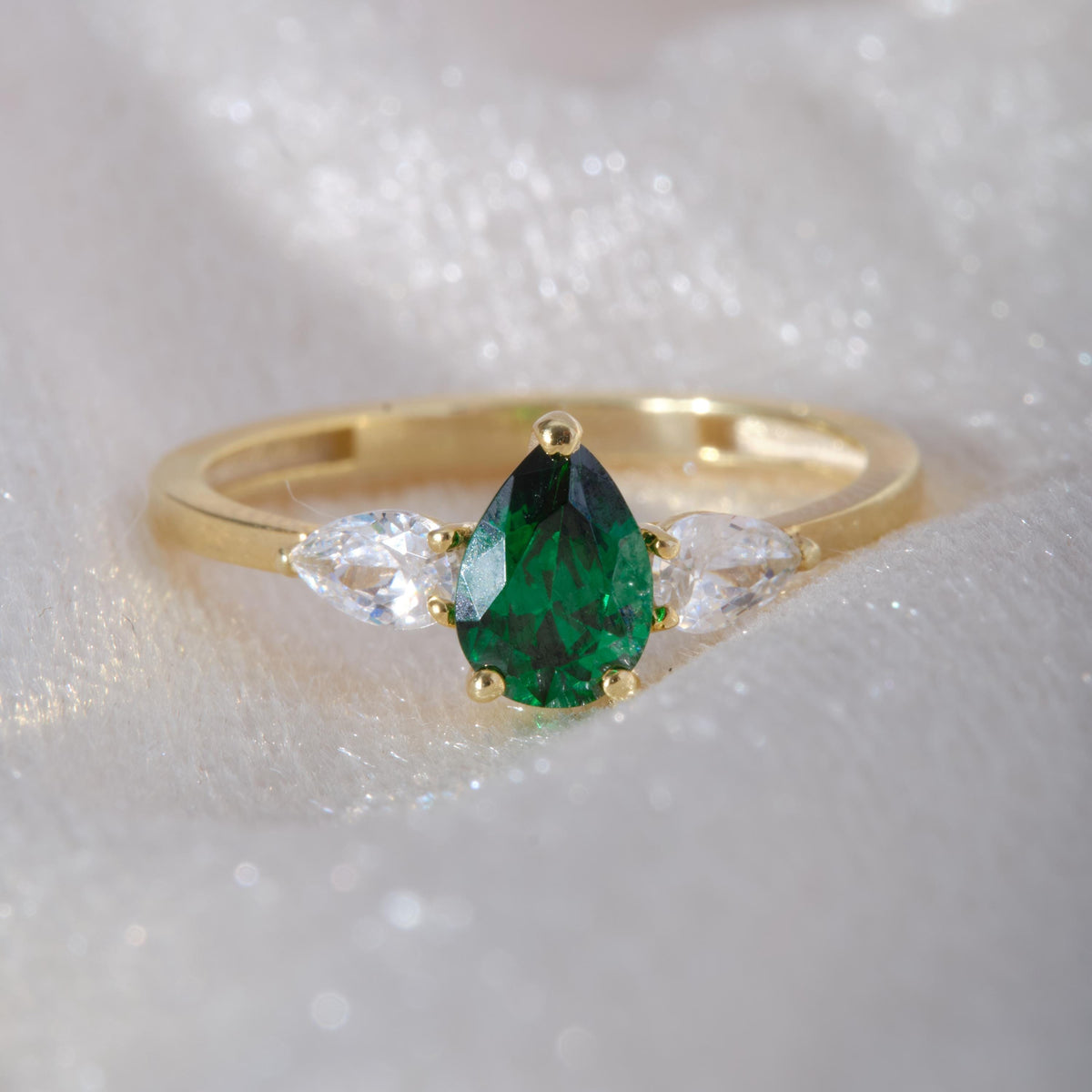 Round Cute Side Stone Gold Birthstone Ring