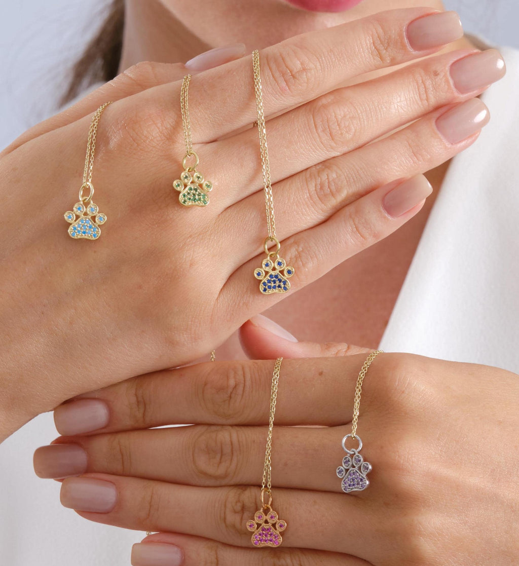Gold Paw Birthstone Pendant