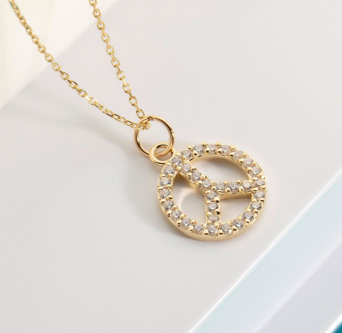 Gold CZ Peace Sign Pendant