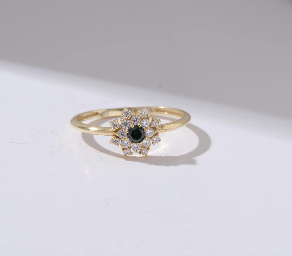 Floral Halo Gold Flower Birthstone Ring