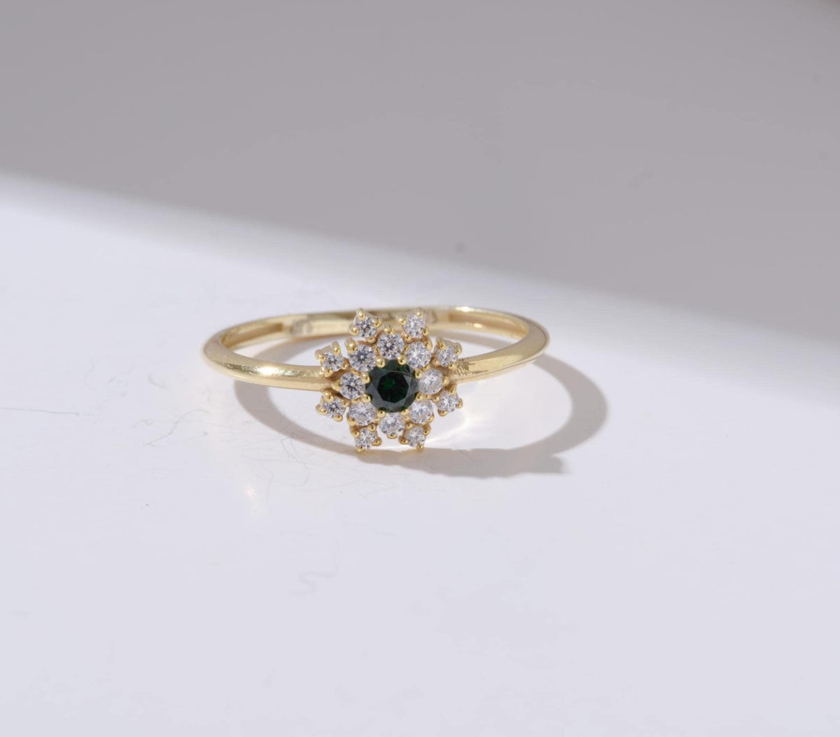 Floral Halo Gold Flower Birthstone Ring