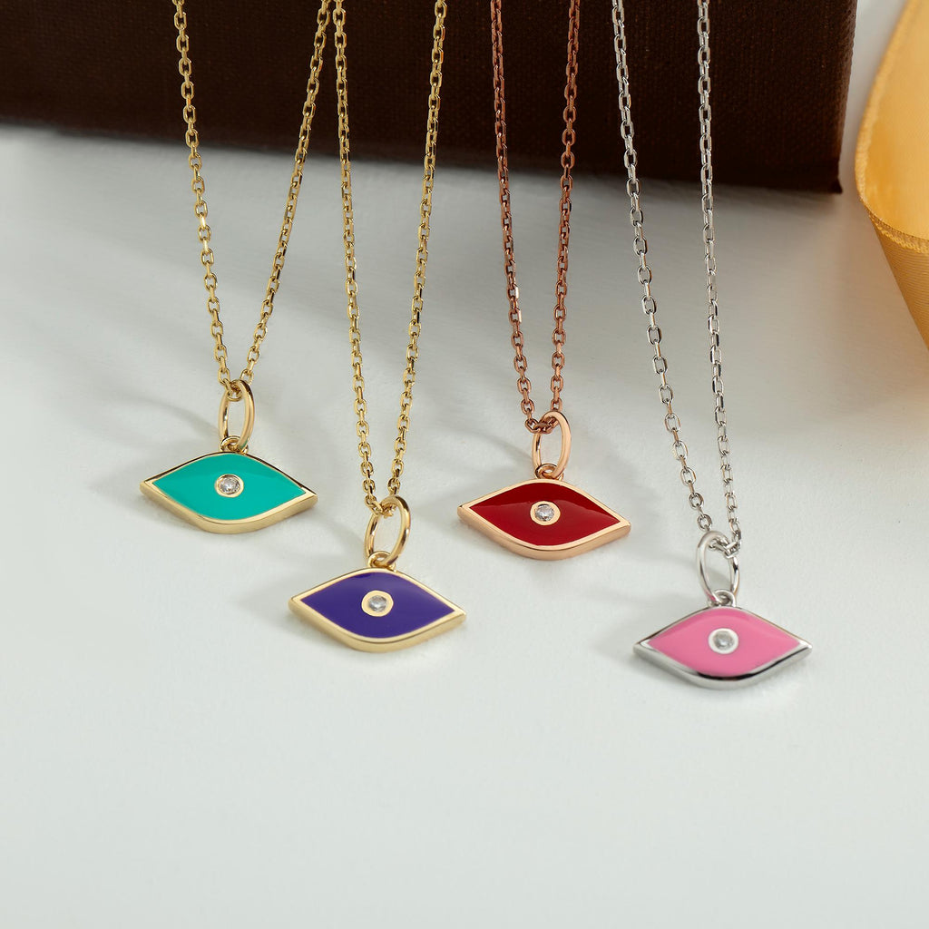 Gold Enamel Birthstone Evil Eye Pendant