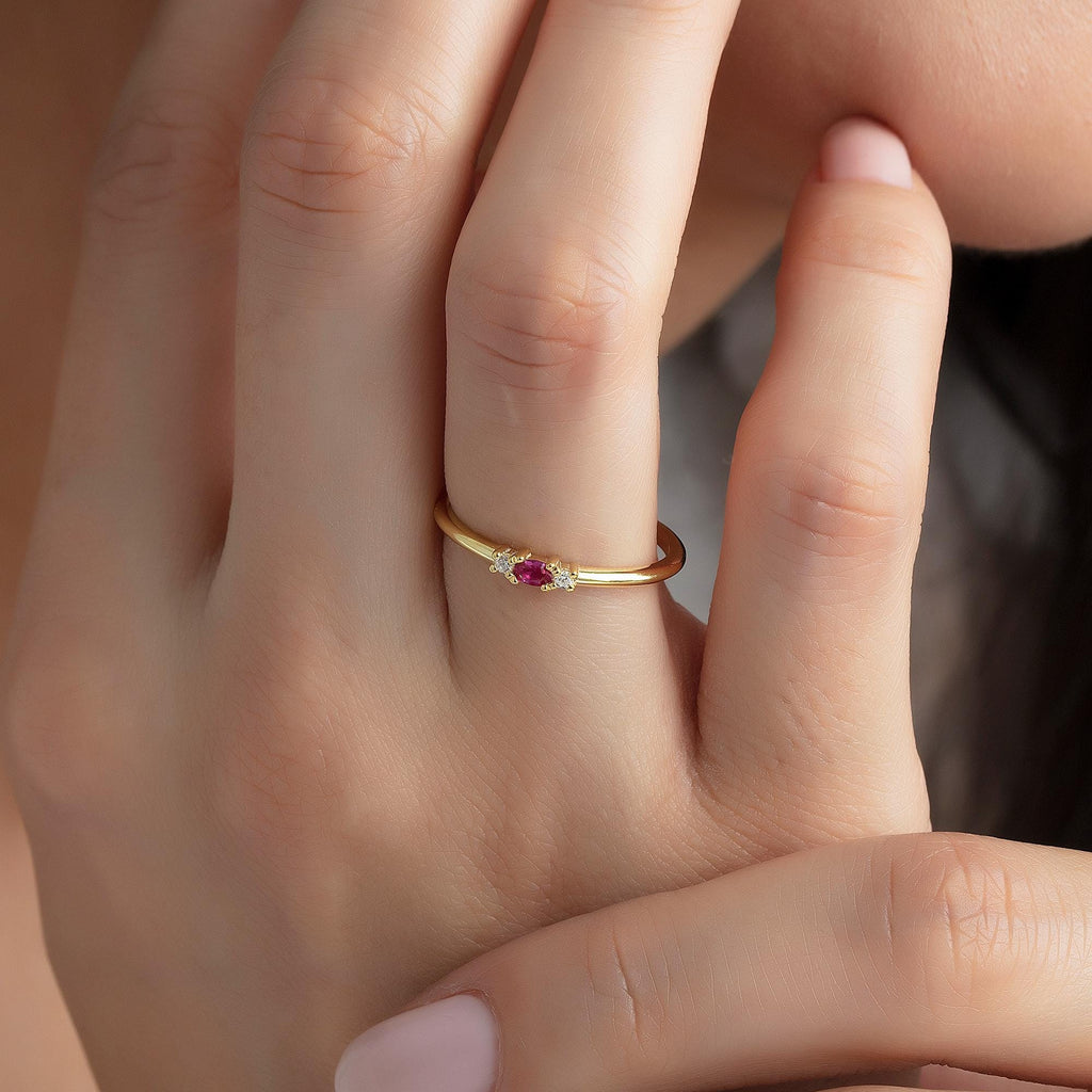 Dainty Center Stone Gold Birthstone Ring