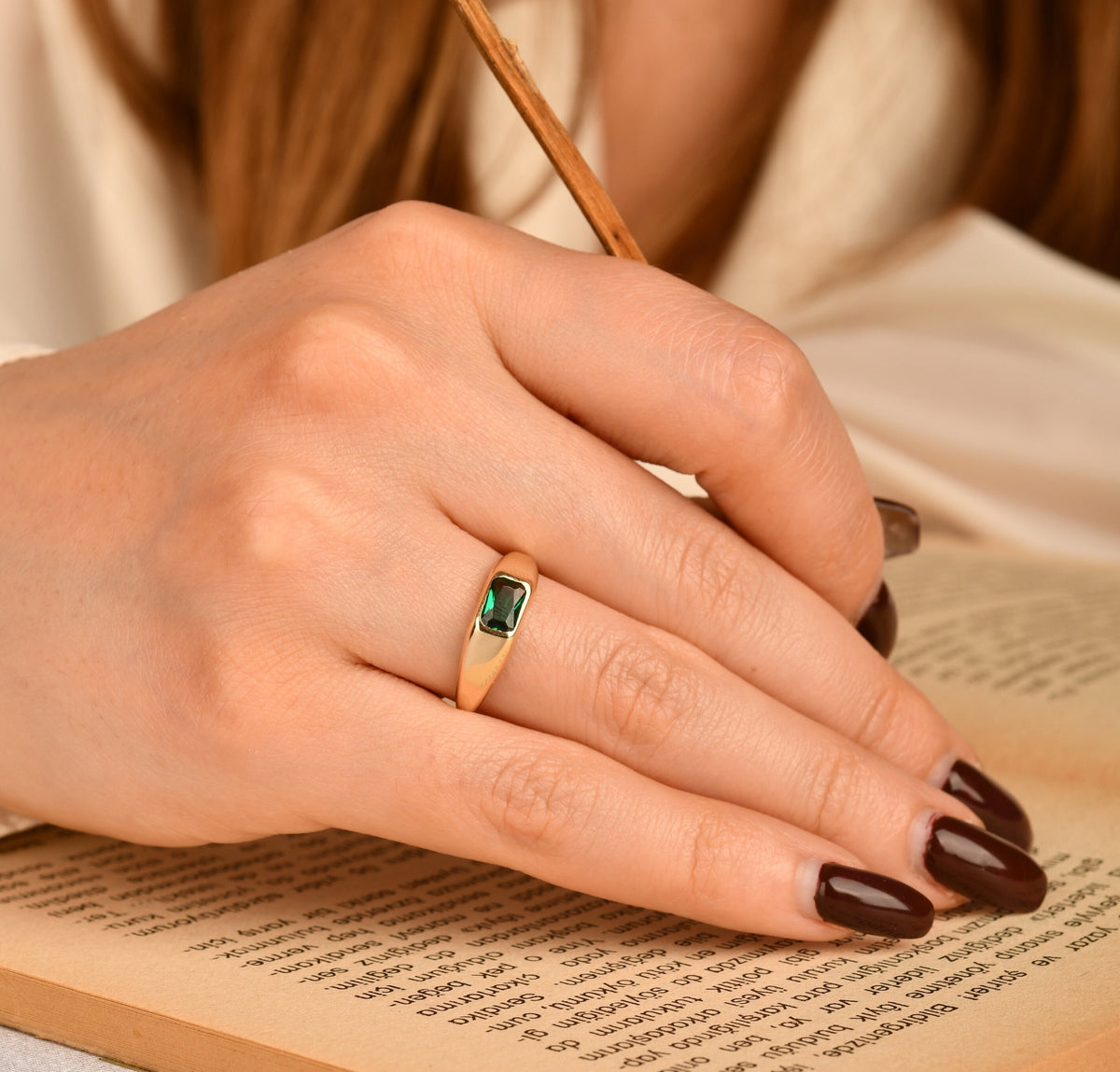 Emerald Cut Gold Birthstone Ring