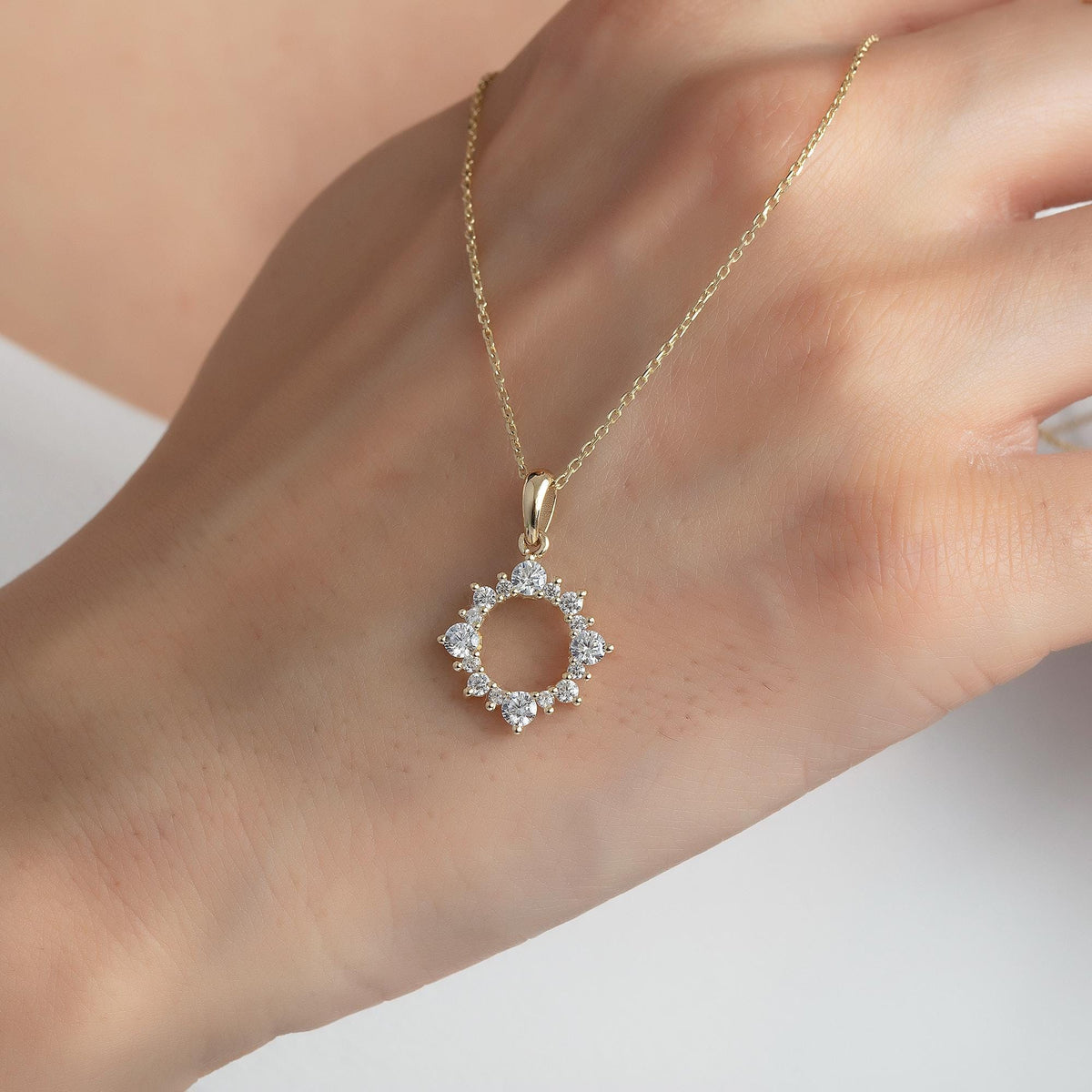 Gold CZ Sun Pendant