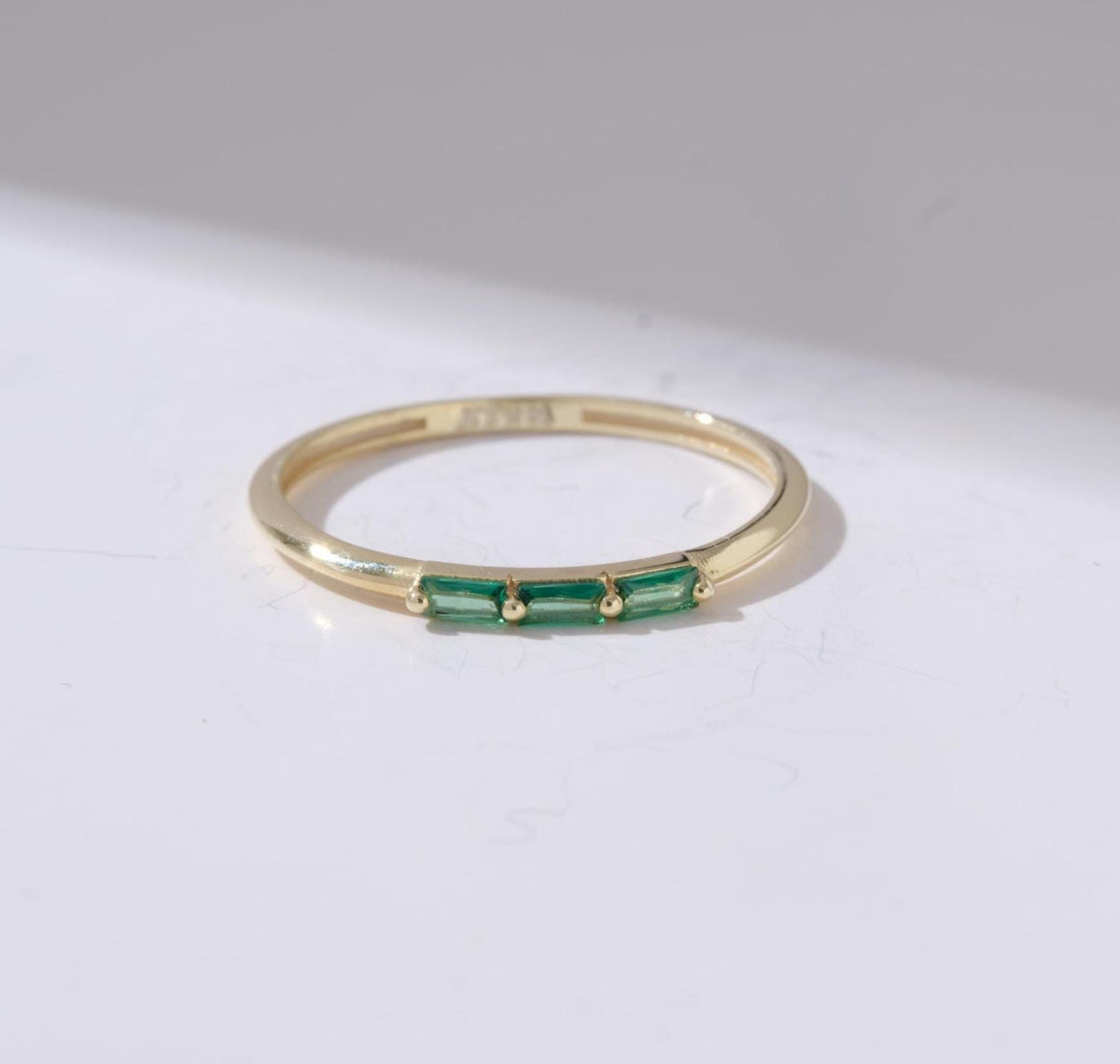 Dainty Baguette Band Gold Birthstone Ring