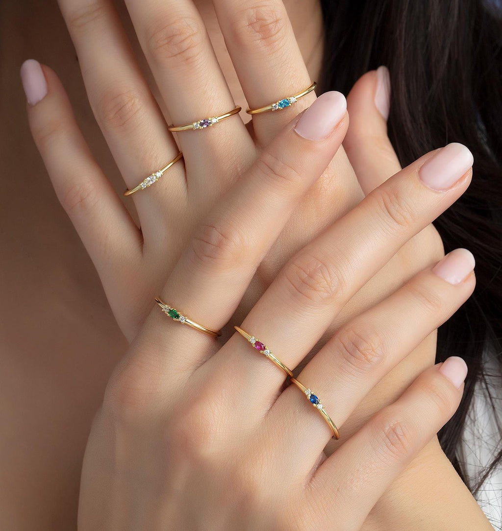 Dainty Center Stone Gold Birthstone Ring