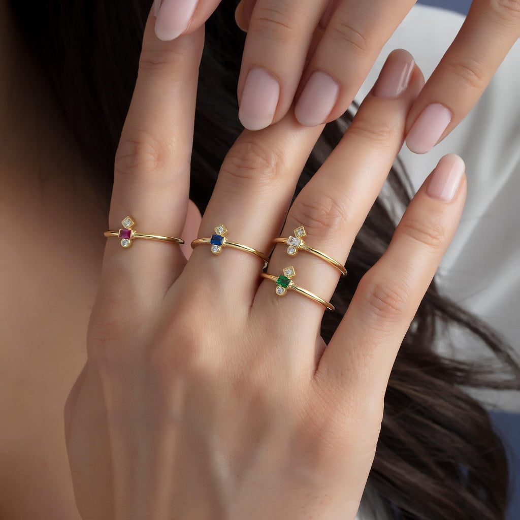 Geometric Baguette Gold Birthstone Ring
